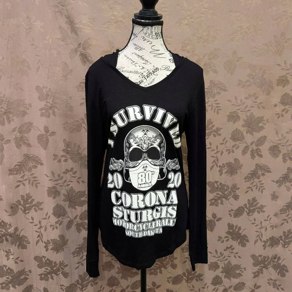 2020 80th Annual Sturgis Motorcycle Rally Hooded Long Sleeve, Size M, EUC! - Picture 2 of 9